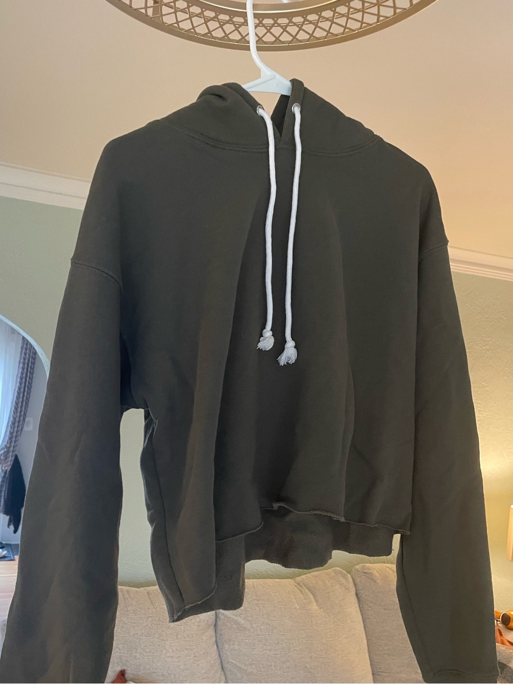 wild fable Olive Green Cropped Hoodie with White Drawstrings